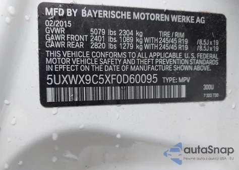 2015 BMW X3 xDrive28I из США, поврежденный, VIN 5UXWX9C5XF0D60095